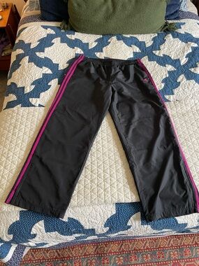 Adidas Black Track Pants with Pink Stripes